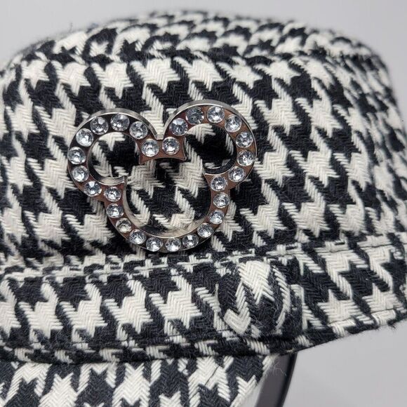 Disney Parks Authentic Black White Houndstooth Newsboy Cap Rhinestone Mickey - Picture 2 of 9